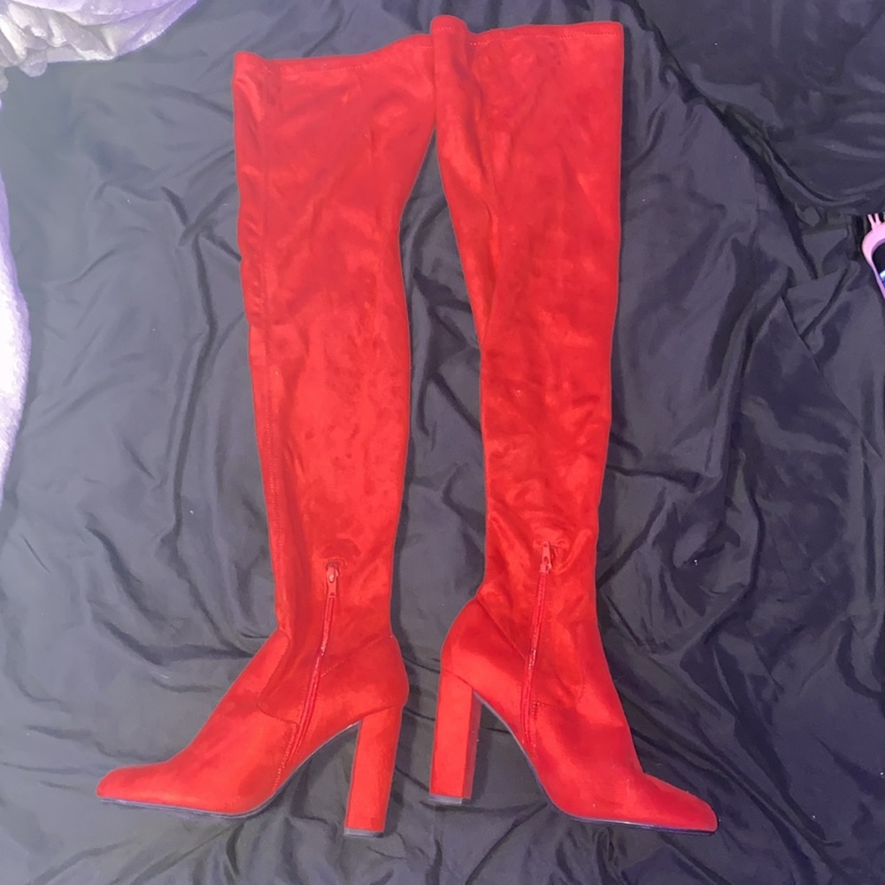 Red knee high heels size 8
